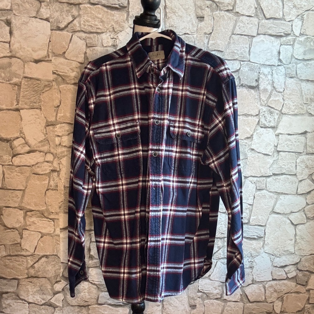 Jachs Men's Navy and Red Plaid Shirt